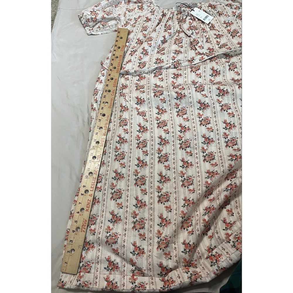 NWT A Loves A Tie Scoop Neck Short Puff Sleeve Floral Belted Midi Dress Large - Picture 6 of 12